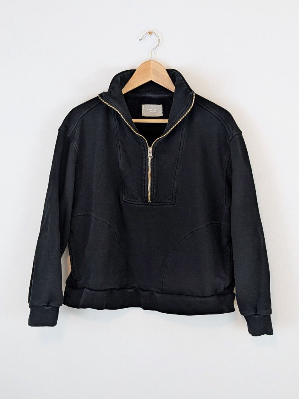 Everlane track 1/2 half zip sweatshirt black cotton - Picture 3 of 14